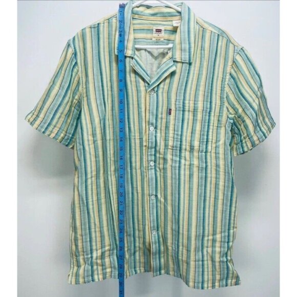 Levi’s Shirt Size M Men’s The Sunset Camp Striped Relaxed Yelow Green White New - Picture 4 of 10